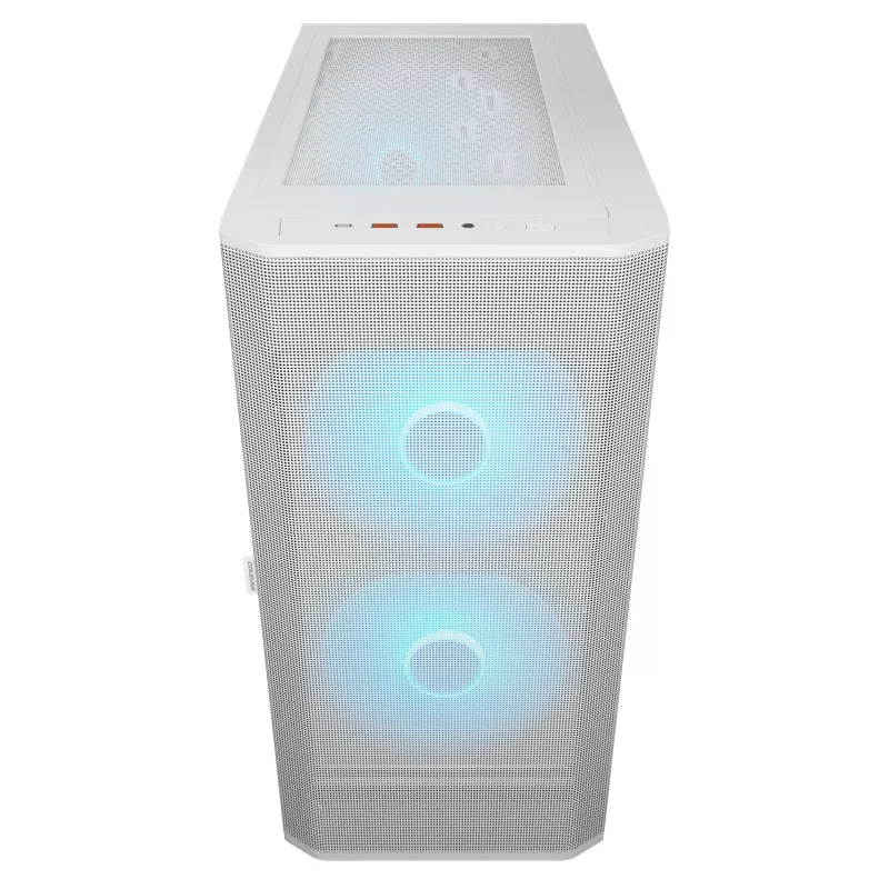 COUGAR PC Midi Tower korpuss Airface FLO ARGB balts — 2x180mm priekšā, 1x120mm aizmugurē, atbalsta 2,5 collu/3,5 collu HDD, 240×480×509 mm