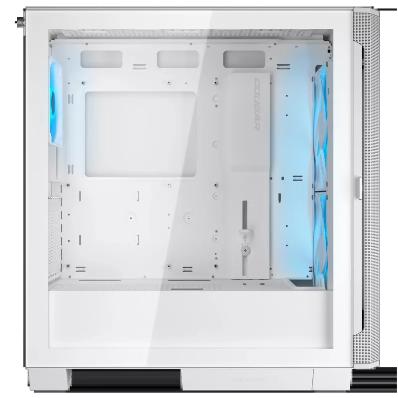 COUGAR PC Midi Tower korpuss Airface FLO ARGB balts — 2x180mm priekšā, 1x120mm aizmugurē, atbalsta 2,5 collu/3,5 collu HDD, 240×480×509 mm