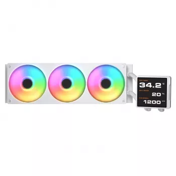 Universāls šķidruma dzesētājs procesoram Cougar Poseidon Vistek Pro 360 — 120 mm ventilatori, ARGB, balts