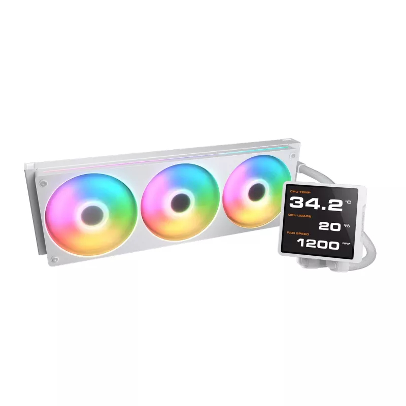 Universāls šķidruma dzesētājs procesoram Cougar Poseidon Vistek Pro 360 — 120 mm ventilatori, ARGB, balts