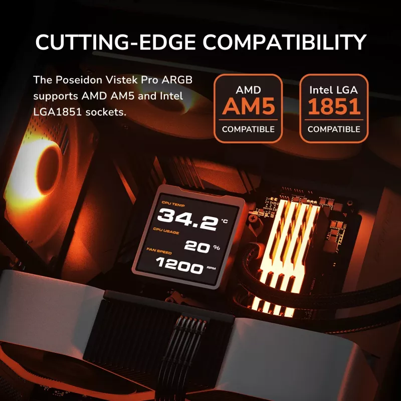 Universāls šķidruma dzesētājs procesoram Cougar Poseidon Vistek Pro 360 — 120 mm ventilatori, ARGB, balts