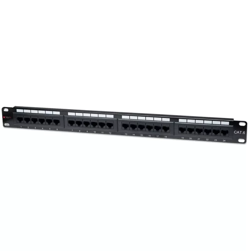 Techly Patch Panel UTP 24 Ports RJ45 Cat.6 I-PP 24-RU-C6T, IEEE 802.3, IEEE 802.3ab, IEEE 802.3u, 10/100/1000Base-T(X), Ātrais Ethernet, Gigabit Ethernet, 1000 Mbit/s, RJ-45, Zelts