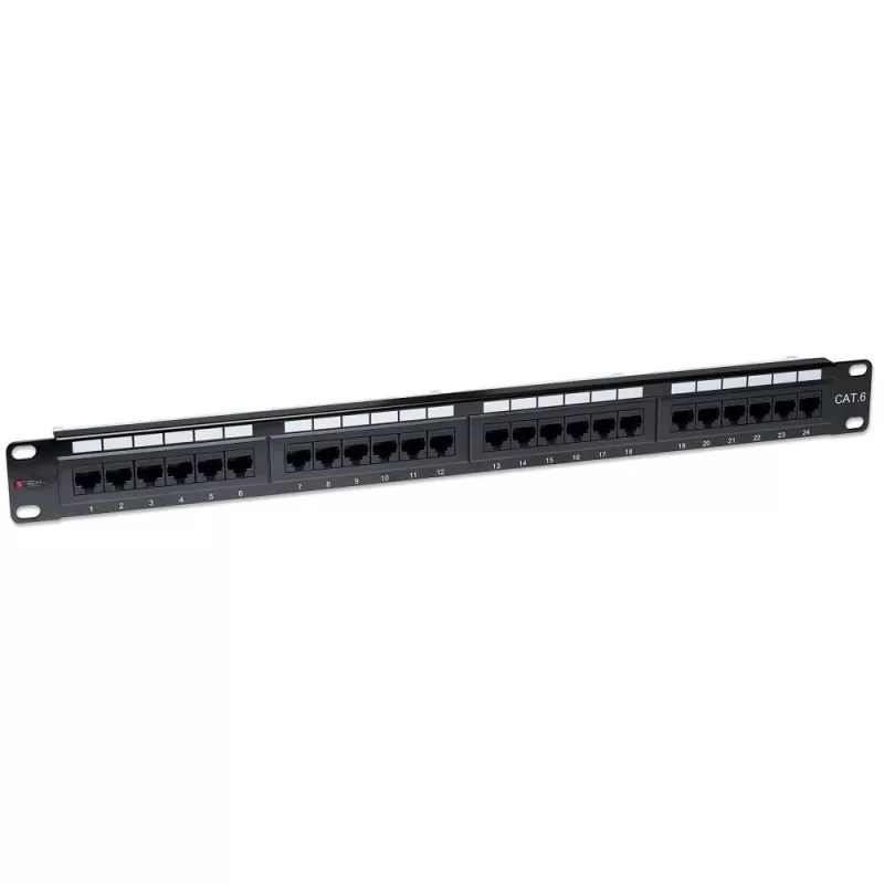 Techly Patch Panel UTP 24 Ports RJ45 Cat.6 I-PP 24-RU-C6T, IEEE 802.3, IEEE 802.3ab, IEEE 802.3u, 10/100/1000Base-T(X), Ātrais Ethernet, Gigabit Ethernet, 1000 Mbit/s, RJ-45, Zelts