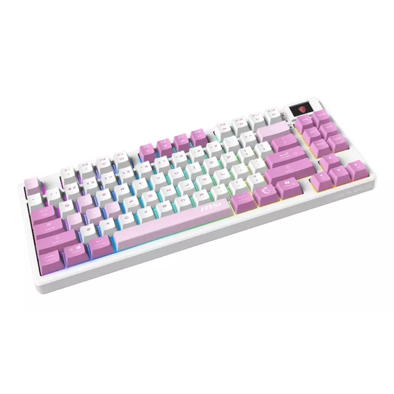 MSI FORGE GK600 TKL WIRELESS VIOLET tastatūra Spēļu USB + Bluetooth QWERTY Spāņu Rozā, Violeta, Balta