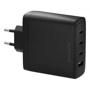 dbramante1928 re-charge IT EU sienas lādētājs — 3× USB-C (kopējā 140 W) + 1× USB-A, iekštelpām, maiņstrāvas, melns
