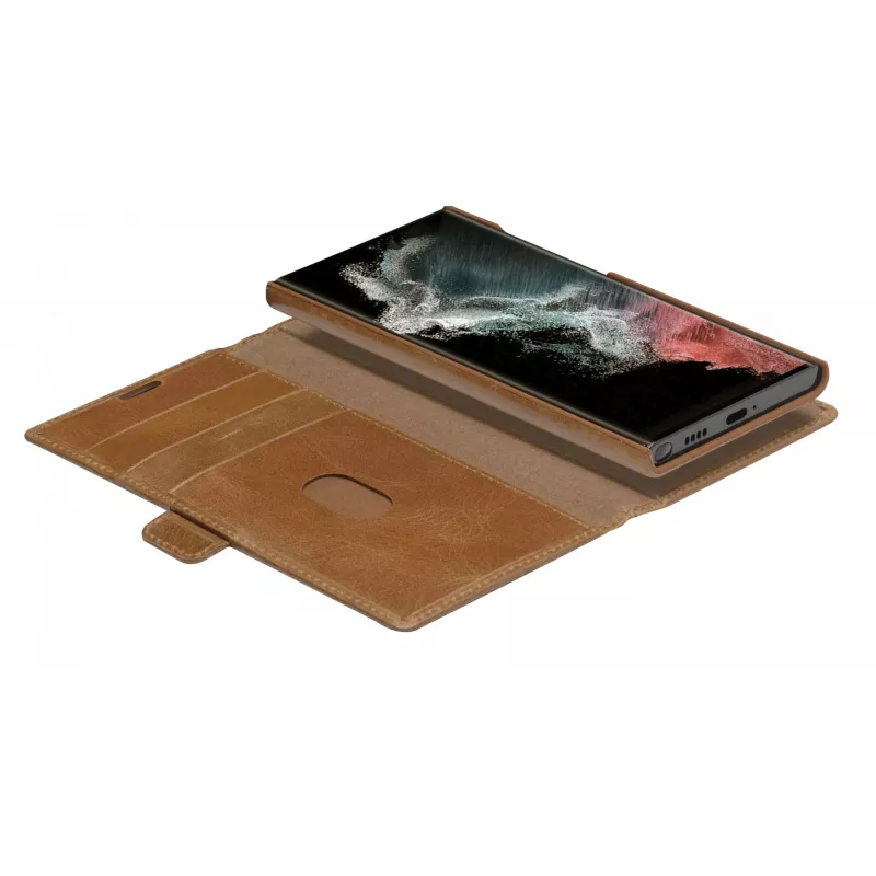 Folio futrālis dbramante1928 Lynge Samsung Galaxy S22 Ultra, iedeguma krāsā, piemērots ekrāniem līdz 17,3 cm (6,8 collām), galda statīvs