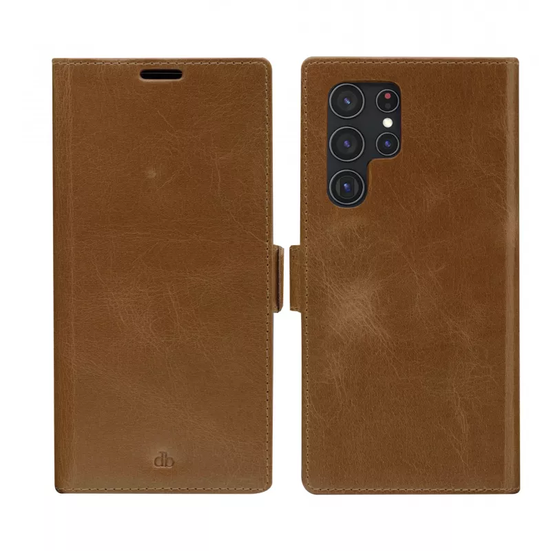 Folio futrālis dbramante1928 Lynge Samsung Galaxy S22 Ultra, iedeguma krāsā, piemērots ekrāniem līdz 17,3 cm (6,8 collām), galda statīvs