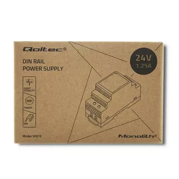DIN sliedes barošanas bloks QOLTEC 30W 24V 1.25A pelēks