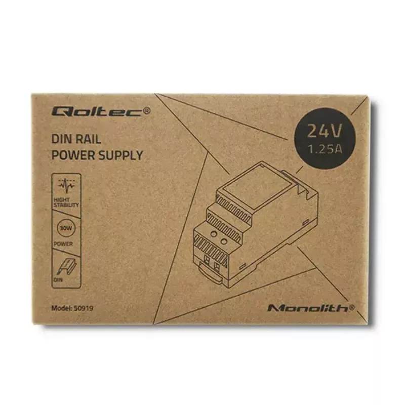 DIN sliedes barošanas bloks QOLTEC 30W 24V 1.25A pelēks
