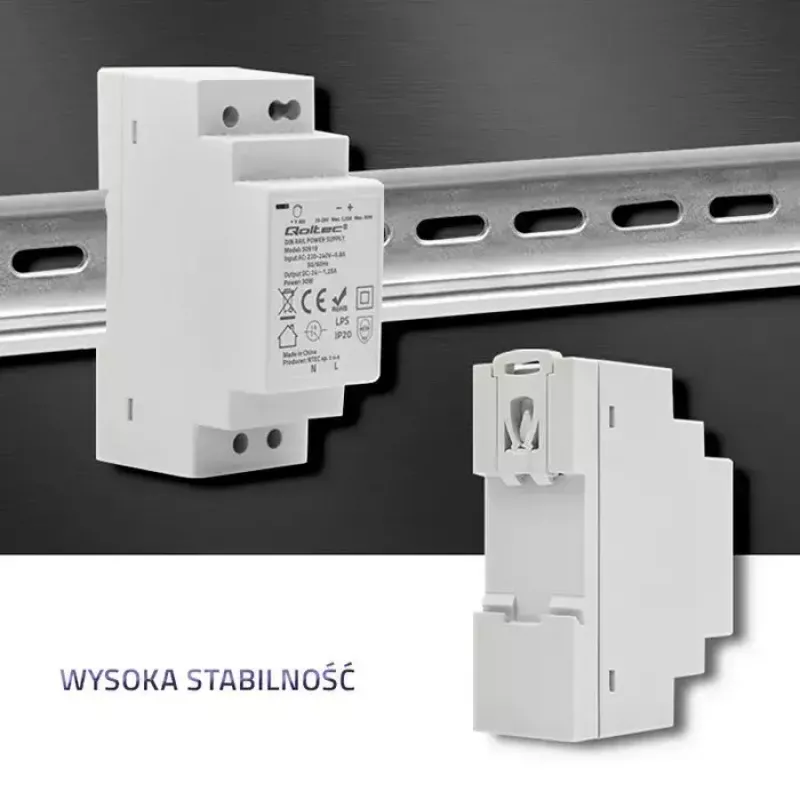 DIN sliedes barošanas bloks QOLTEC 30W 24V 1.25A pelēks