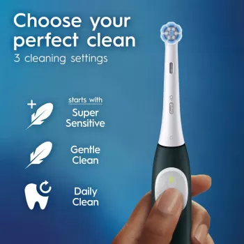 Electric toothbrush BRAUN iO2 — rechargeable adult toothbrush, 3 modes, pressure sensor, 2 brush heads, Forest zaļa