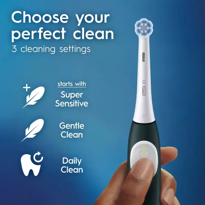 Electric toothbrush BRAUN iO2 — rechargeable adult toothbrush, 3 modes, pressure sensor, 2 brush heads, Forest zaļa