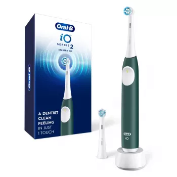 Electric toothbrush BRAUN iO2 — rechargeable adult toothbrush, 3 modes, pressure sensor, 2 brush heads, Forest zaļa