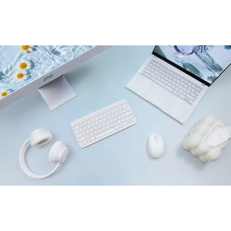 Bezvadu Bluetooth tastatūra ASUS KW100 Marshmallow — 75% izkārtojums, QWERTZ, šķērveida slēdži, balta