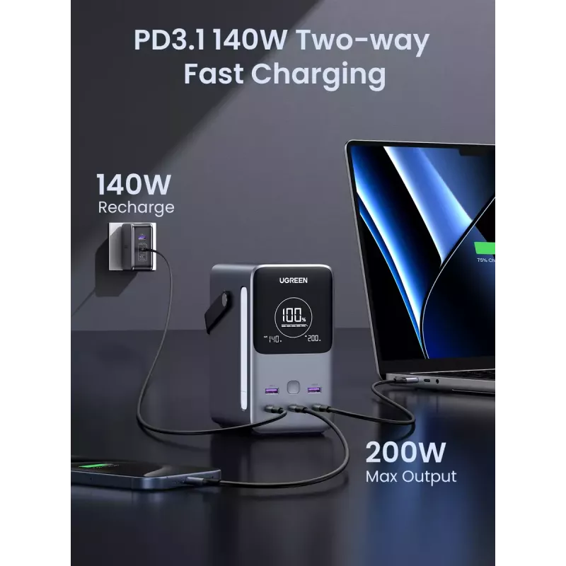 Ugreen Nexode Power Bank 48000 mAh Lithium pelēks
