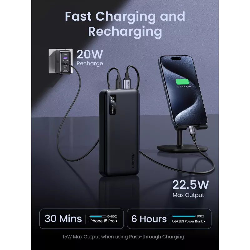 Ugreen 25683 ārējais akumulators 20000 mAh melns