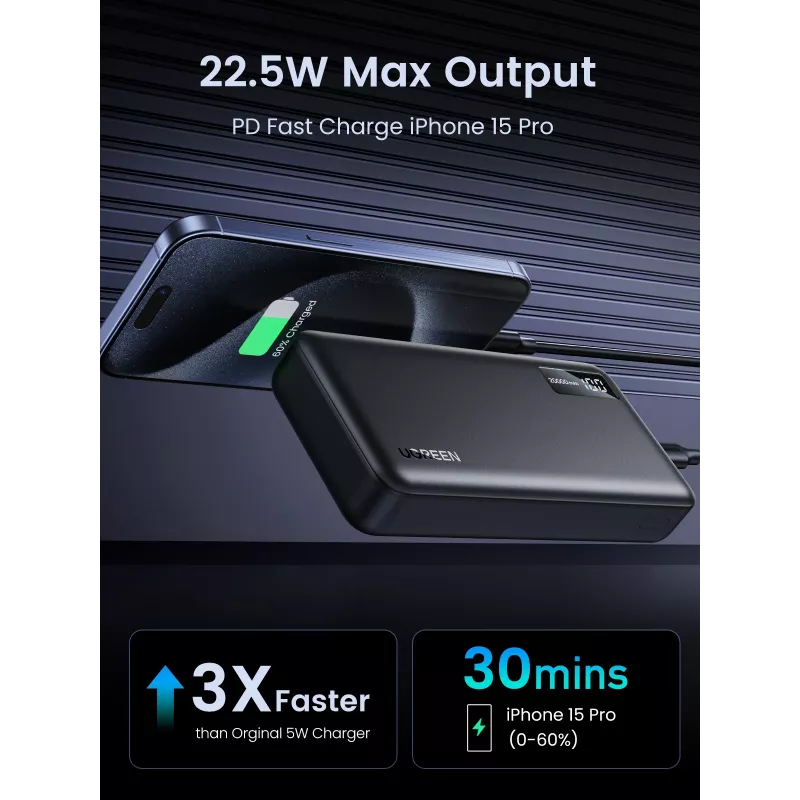 Ugreen 25683 ārējais akumulators 20000 mAh melns