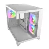 Mini Tower PC Case Cougar FV150 ARGB balta — Micro-ATX / Mini-ITX, sānu logs, 2x120 mm + 1x120 mm ventilatori, 2,5 collu un 3,5 collu nodalījumi