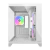 Mini Tower PC Case Cougar FV150 ARGB balta — Micro-ATX / Mini-ITX, sānu logs, 2x120 mm + 1x120 mm ventilatori, 2,5 collu un 3,5 collu nodalījumi