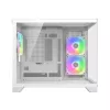 Mini Tower PC Case Cougar FV150 ARGB balta — Micro-ATX / Mini-ITX, sānu logs, 2x120 mm + 1x120 mm ventilatori, 2,5 collu un 3,5 collu nodalījumi