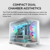 Mini Tower PC Case Cougar FV150 ARGB balta — Micro-ATX / Mini-ITX, sānu logs, 2x120 mm + 1x120 mm ventilatori, 2,5 collu un 3,5 collu nodalījumi