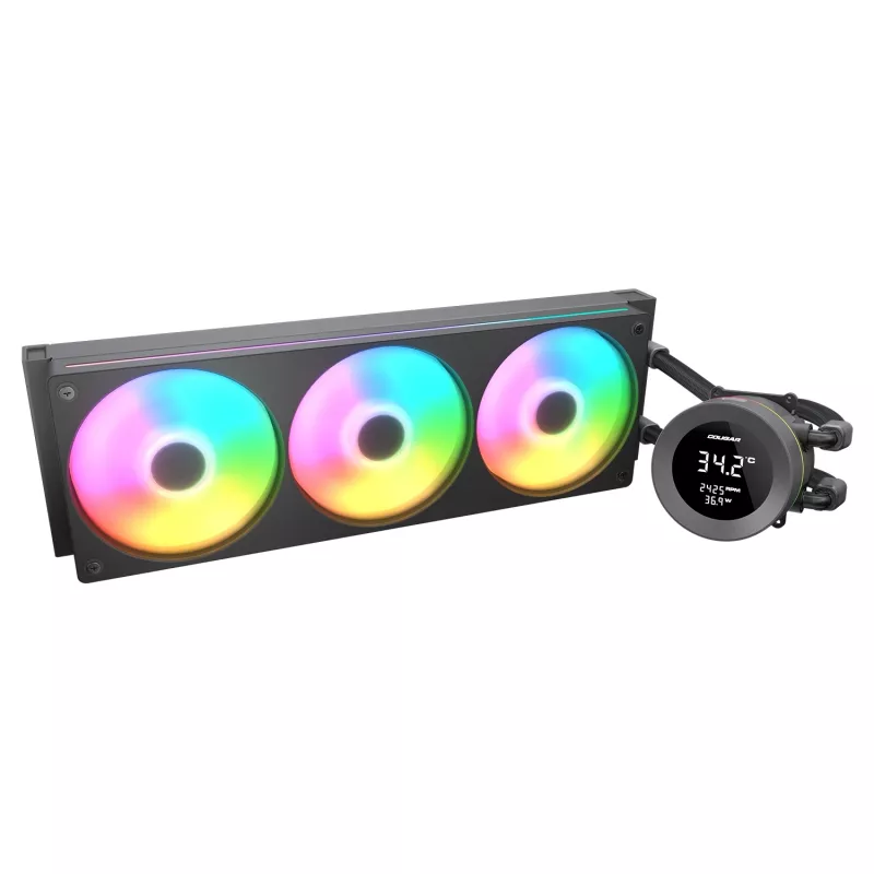 Viss-vienā šķidruma CPU dzesētājs Cougar Poseidon Vistek 360, ARGB, 120 mm ventilatori, 700–2500 RPM, melns