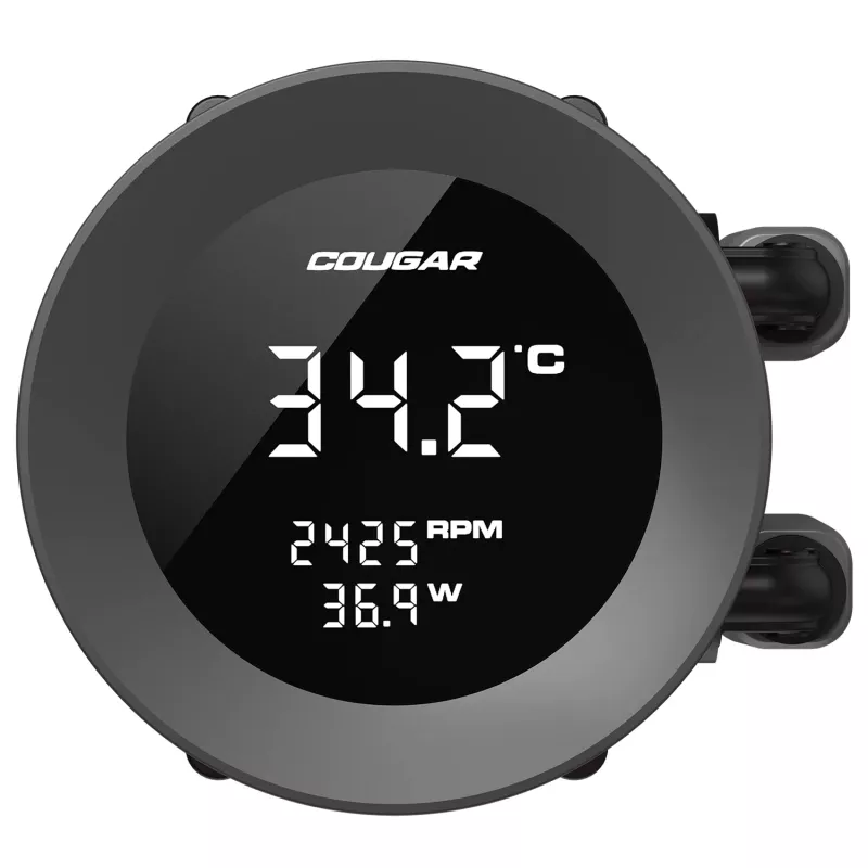Viss-vienā šķidruma CPU dzesētājs Cougar Poseidon Vistek 360, ARGB, 120 mm ventilatori, 700–2500 RPM, melns