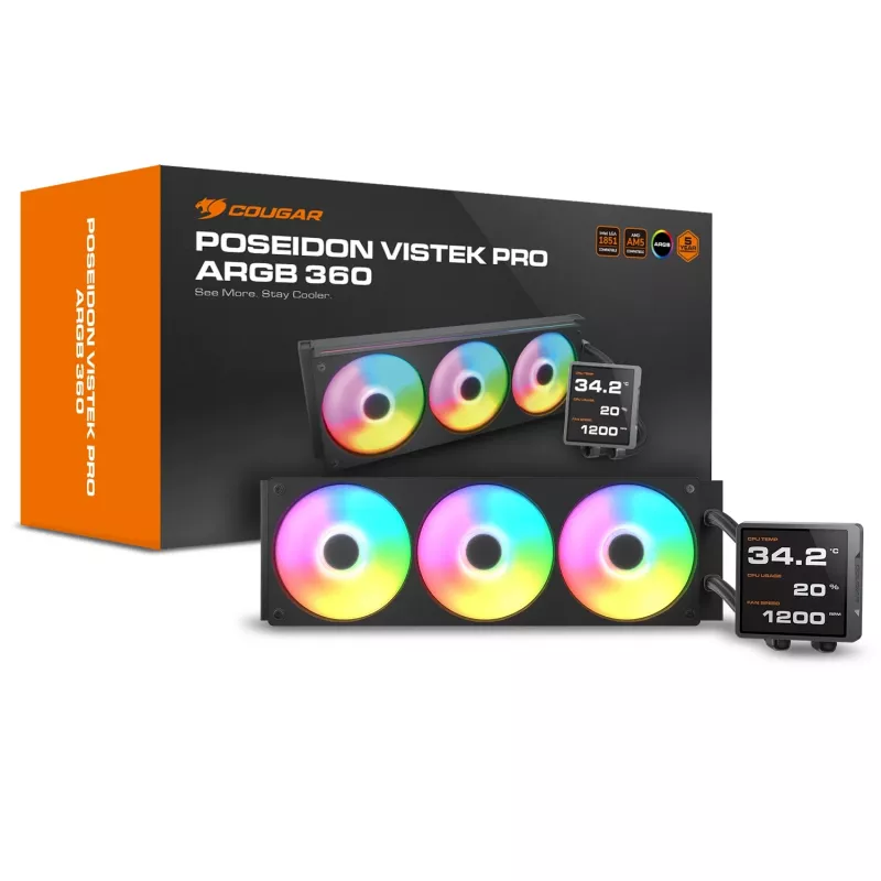 Cougar Poseidon Vistek Pro 360, ARGB, šķidruma dzesētājs, melns