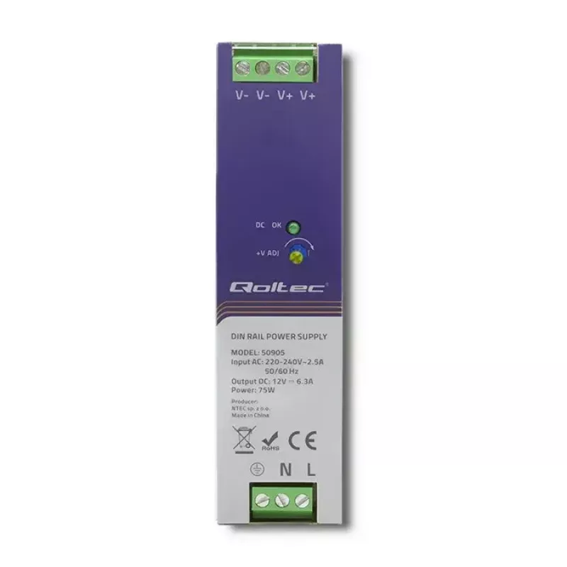 Industriālais DIN sliedes barošanas bloks QOLTEC 50905