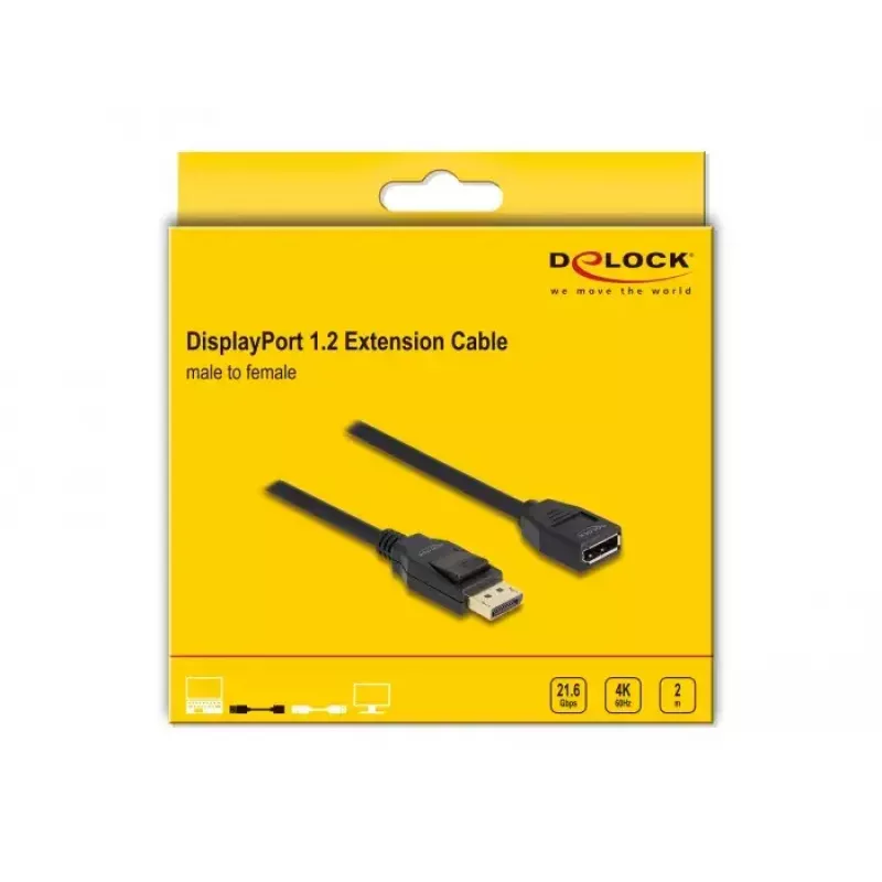 DeLOCK DisplayPort 1.2 pagarinātāja kabelis 4K 60 Hz 2 m