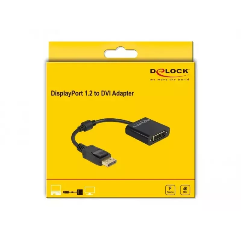 DeLOCK adapteris DisplayPort 1.2 vīrišķais uz DVI sievišķo 4K pasīvs melns