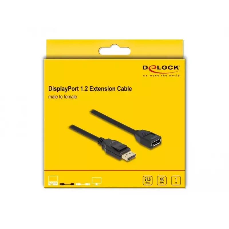 DeLOCK DisplayPort 1.2 pagarinātāja kabelis 4K 60 Hz 1 m