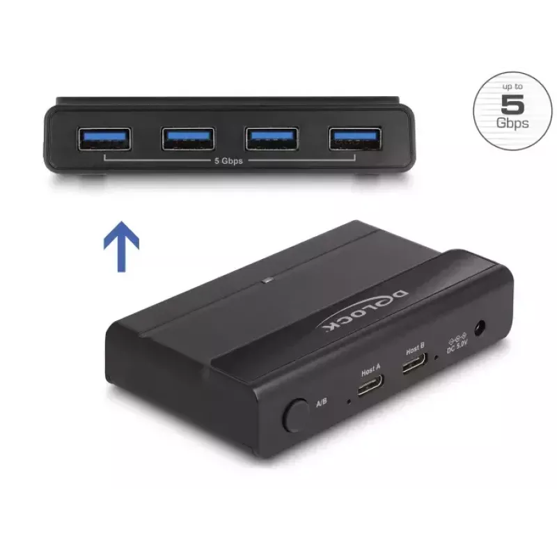 DeLOCK USB slēdzis 4 ierīcēm, 2 resursdatoriem, 5 Gbps, melns