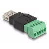 DeLOCK USB 2.0 Type-A ligzda uz skrūvspaiļu bloka adapteris, 2-daļīgs, melns/zaļš