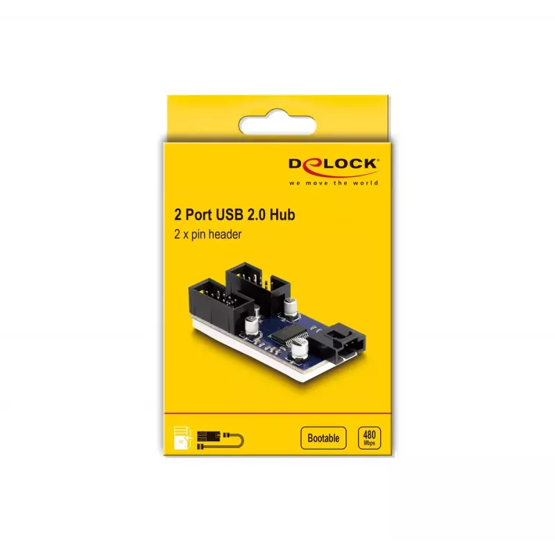 DeLOCK USB 2.0 pin header male Hub 2 Port Melns Blue