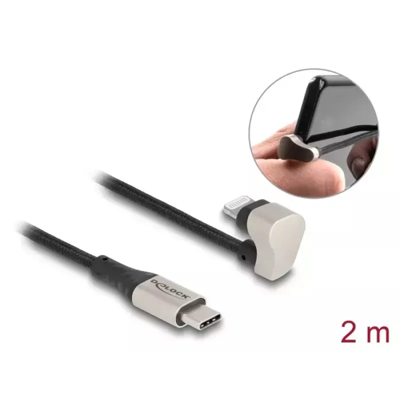 Datu un uzlādes kabelis DeLOCK USB Type-C uz Lightning 180° leņķī 2m MFi