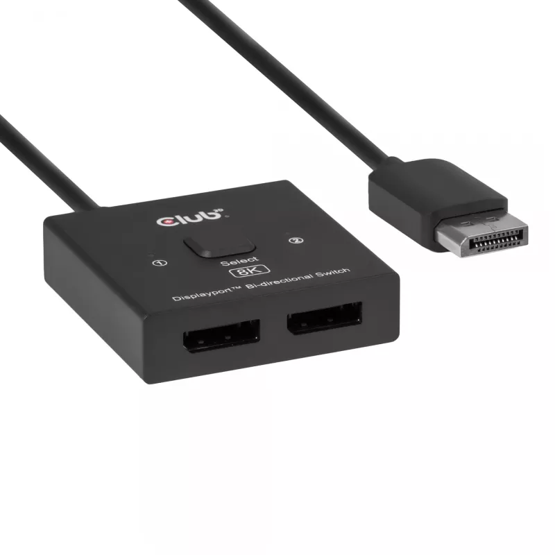 CLUB3D CSV-1009 2-in-1 divvirzienu DisplayPort slēdzis — 2x DisplayPort izejas, 8K@60Hz, melns