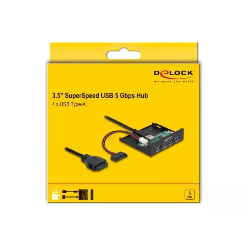 DeLOCK Iekšējais 3,5 collu USB 3.2 Gen 1 centrmezgls ar 4 portiem, melns