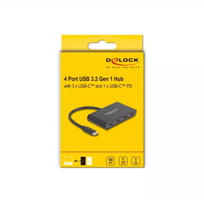 DeLOCK USB 3.2 Gen 1 USB Type-C centrmezgls 3 x USB Type-C ligzda 1 x USB Type-C PD 100 W