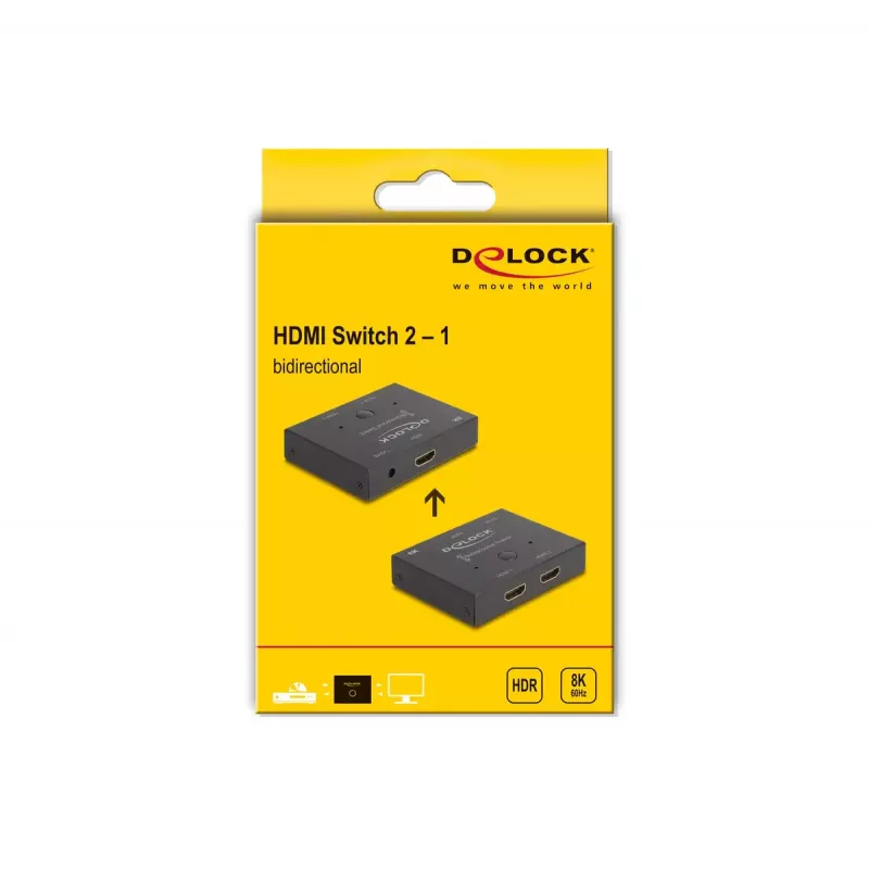 DeLOCK HDMI 2 - 1 pārslēgs divvirzienu 8K 60 Hz metāla melns