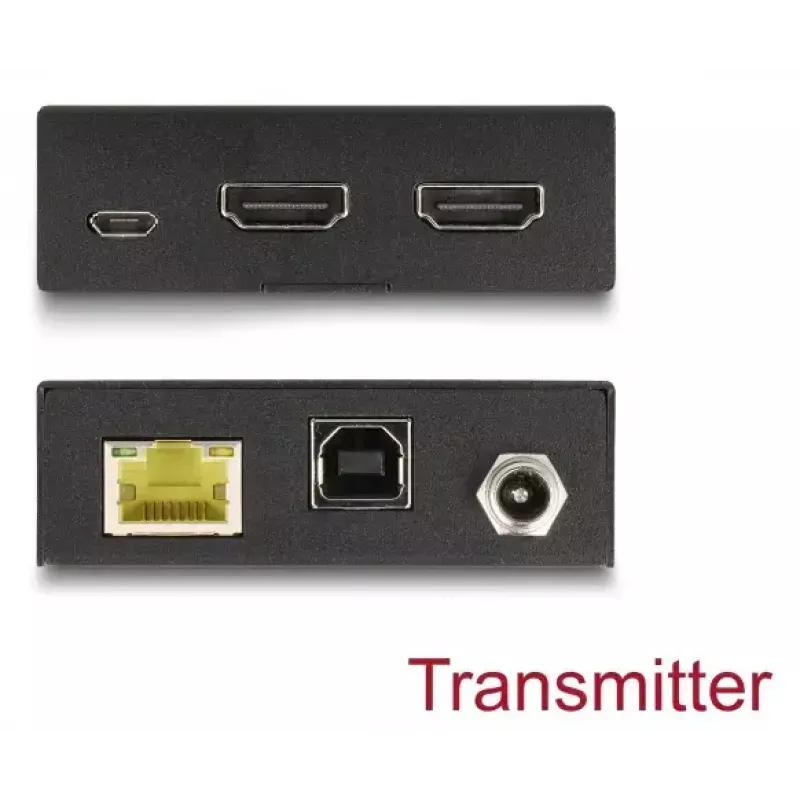 KVM paplašinātājs DELOCK 65957 — HDMI & USB raidītājs un uztvērējs, vadu, līdz 70 m, 18 Gbit/s, 600 MHz, melns