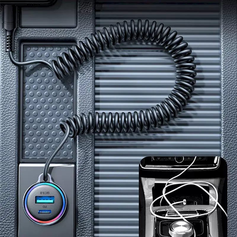 Auto lādētājs Joyroom JR-CL07 3-in-1 60W ar iebūvētu USB-C kabeli 1,6 m, melns