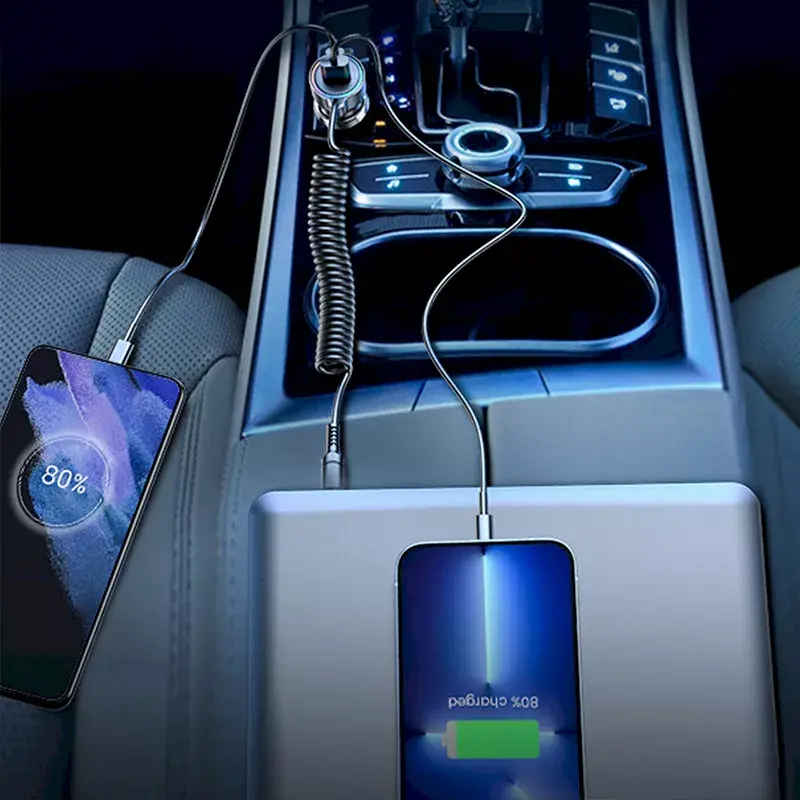 Auto lādētājs Joyroom JR-CL07 3-in-1 60W ar iebūvētu USB-C kabeli 1,6 m, melns