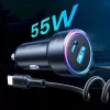 Auto lādētājs Joyroom JR-CL07 3-in-1 60W ar iebūvētu USB-C kabeli 1,6 m, melns