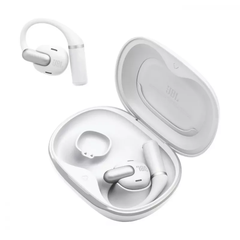 Austiņas JBL Sense Pro TWS auss āķa tipa, zvaniem un mūzikai, 20–40000 Hz, USB-C uzlādes statīvs, balts
