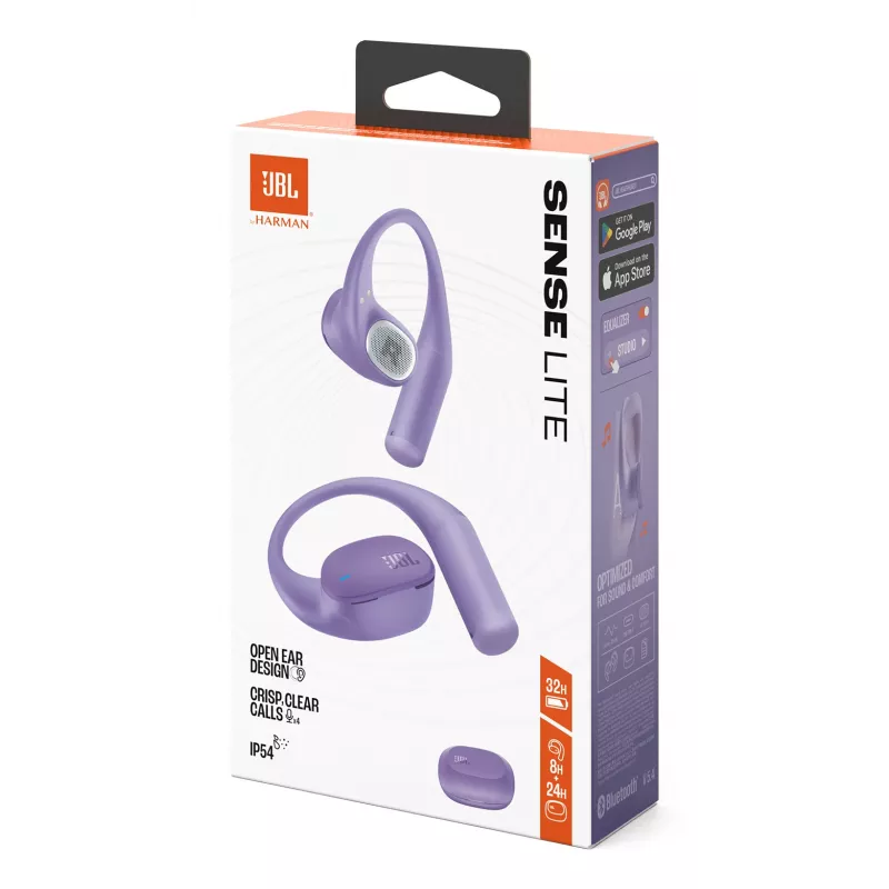 JBL Sense Lite austiņas bezvadu, auss āķītis, mūzika, Bluetooth, violetas