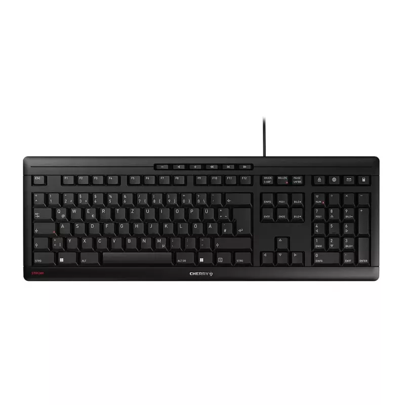 CHERRY STREAM tastatūra Mājas/Biroja USB QWERTY Portugāļu Melna Pelēka Pilna izmēra 115 taustiņi