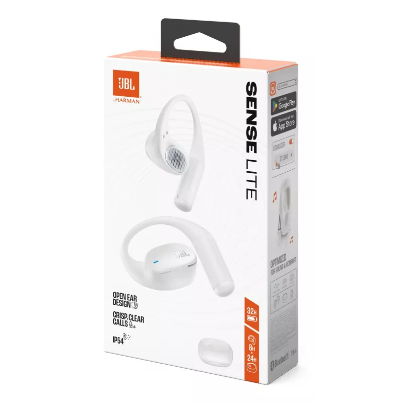 Austiņas JBL Sense Lite — Bezvadu Bluetooth, auss āķītis, intraaurālas, 20–20000 Hz, 83,5 g, balta