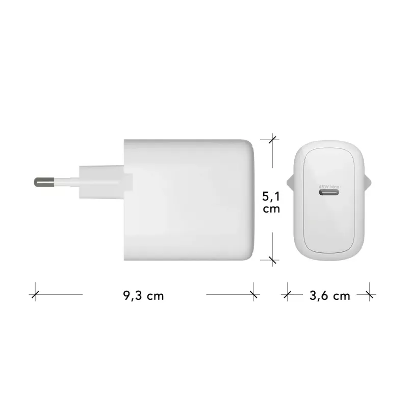 USB-C sienas lādētājs 45W d bramante re-charge Pro — Iekštelpu maiņstrāva, 110–240 V, Balta