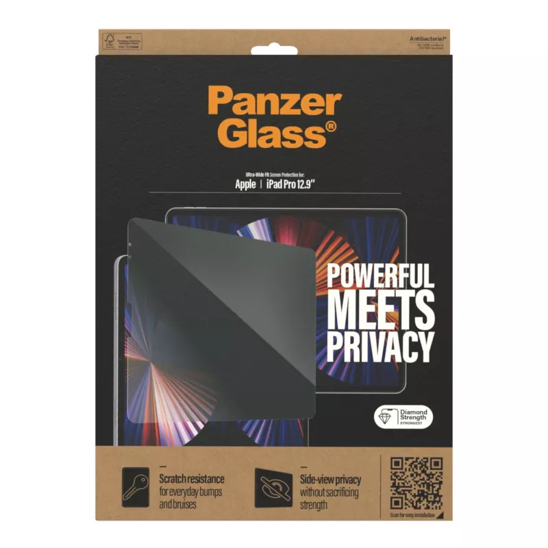 PanzerGlass ekrāna aizsargstikls Apple iPad Pro 12,9 collu (2018/2020/2021/2022) Privacy, rūdīts stikls + PET, 32,8 cm
